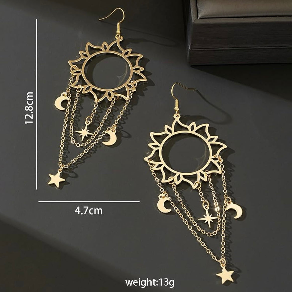 Celestial Charm Dangle Earrings – Sun, Moon & Star in Vermeil Gold | Hypoallergenic & Lightweight