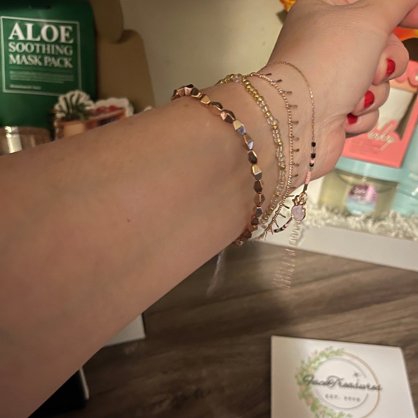 Beautiful 5 Piece Dainty Gold Cancer Survivor Bracelet Set| Fits All sizes
