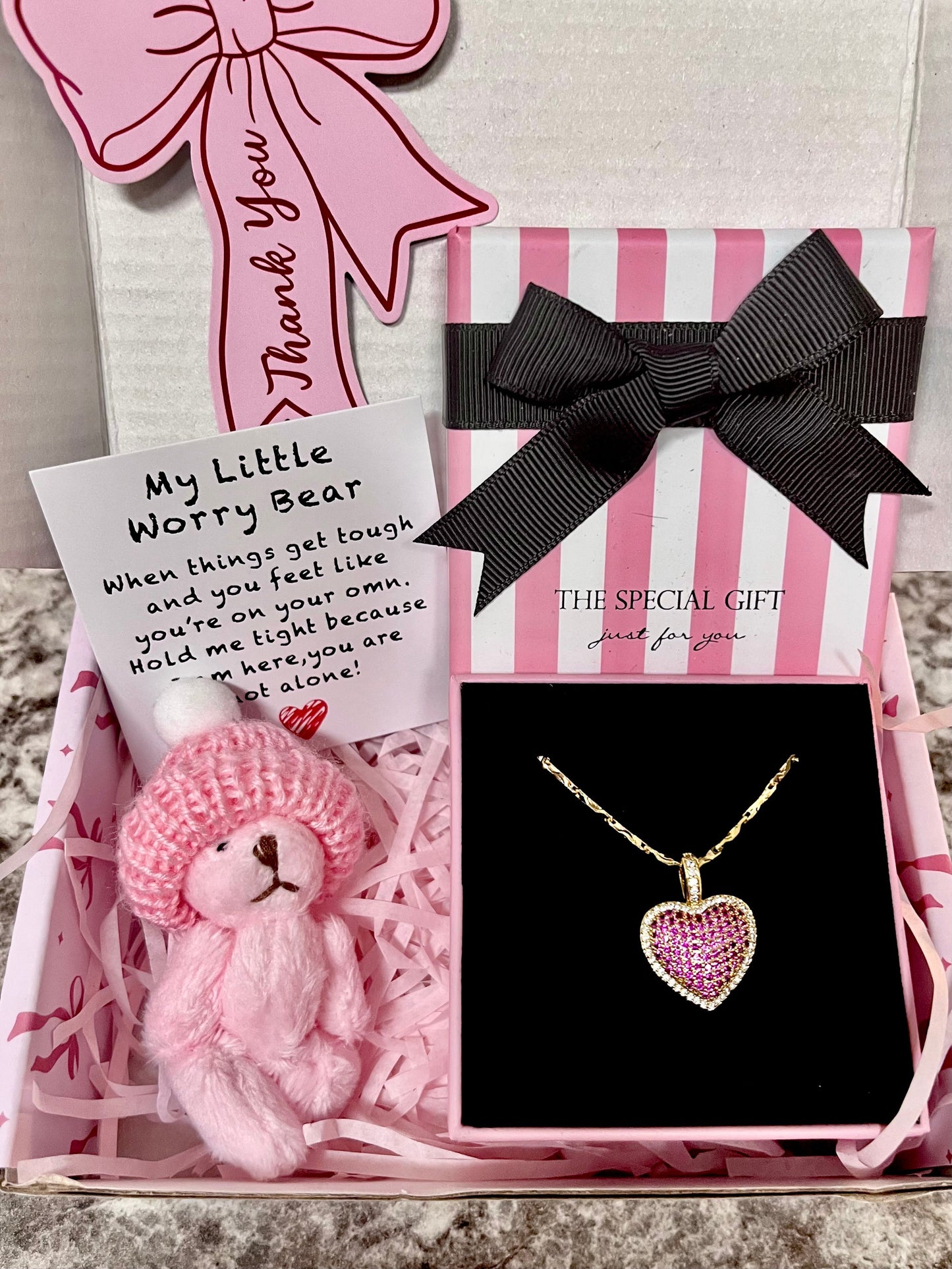 My Little Worry Bear With A Surprise Jewelry Gift, A Gift Box, Shipped Same Day From USA!