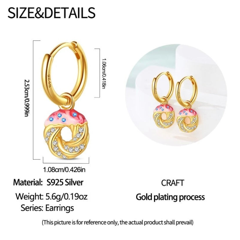 Tricolor Enamel Donut Hoop Dangle Earrings | 10k Vermeil Gold with Australia Crystals