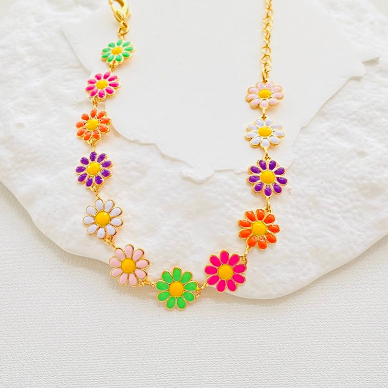 Multi-Colored 10K Vermeil Gold & Silver Flower Bracelet – Hypoallergenic, Waterproof & Adjustable
