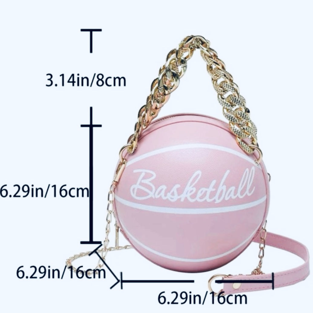 Cross Body Vegan Leather Basketball Handbag w/ CZ Gold Chain, Several Colors & Styles Available