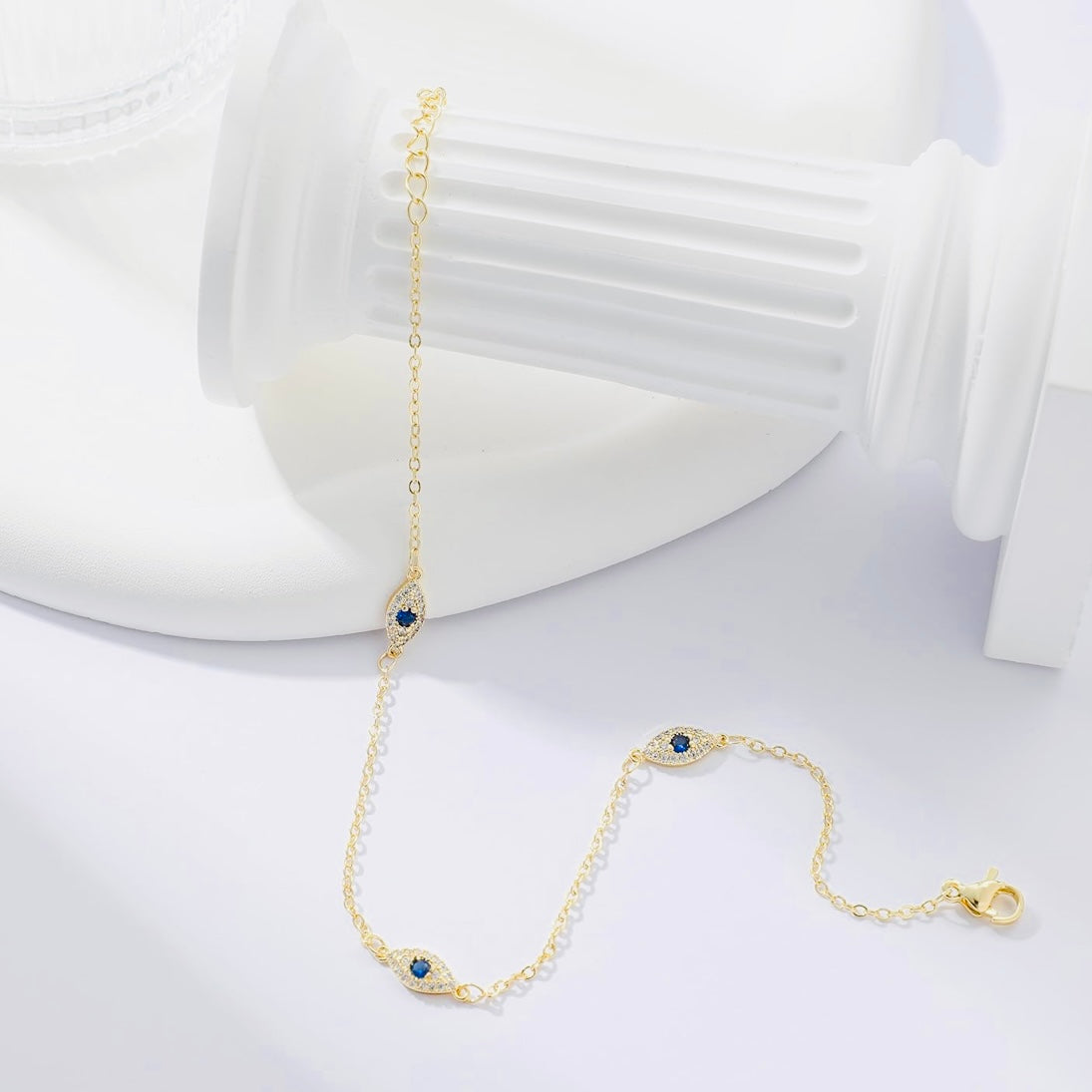 Evil Eye Gold & Cubic Zirconia Ankle Bracelet – Good Fortune Anklet for Protection & Style