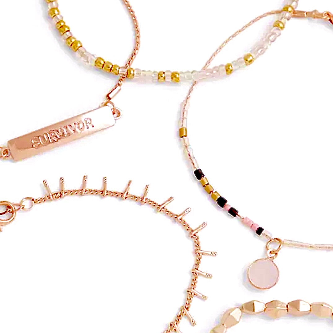Beautiful 5 Piece Dainty Gold Cancer Survivor Bracelet Set| Fits All sizes