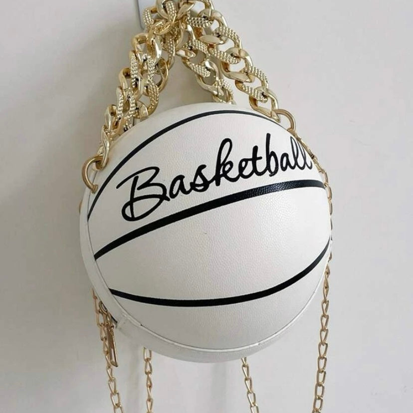 Cross Body Vegan Leather Basketball Handbag w/ CZ Gold Chain, Several Colors & Styles Available