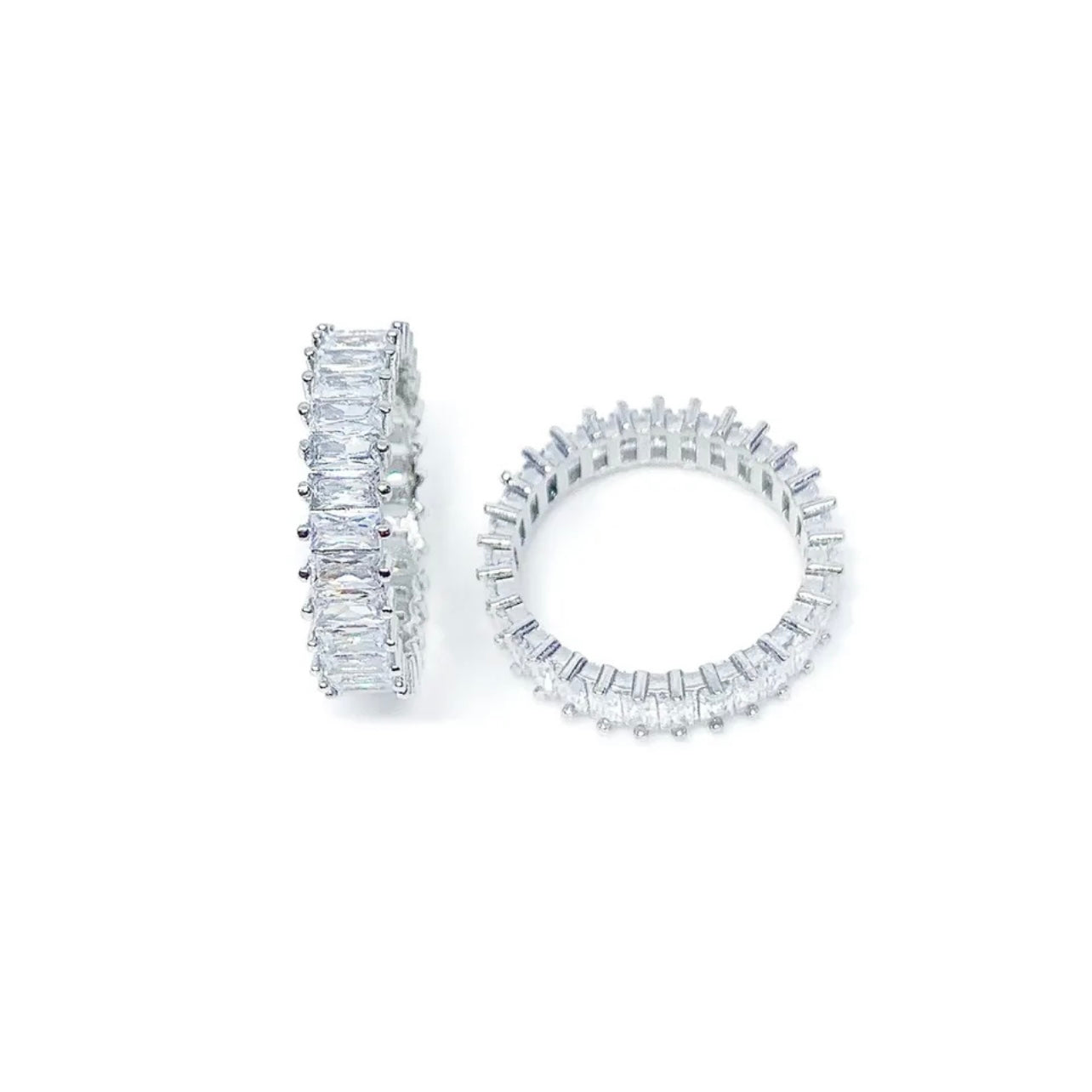 Exquisite Multi Color Flawless Cut Cubic Zirconia 14k Gold Silver Eternity Baguette Ring Size 7