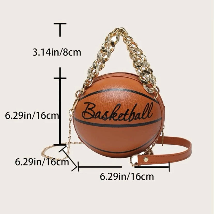 Cross Body Vegan Leather Basketball Handbag w/ CZ Gold Chain, Several Colors & Styles Available