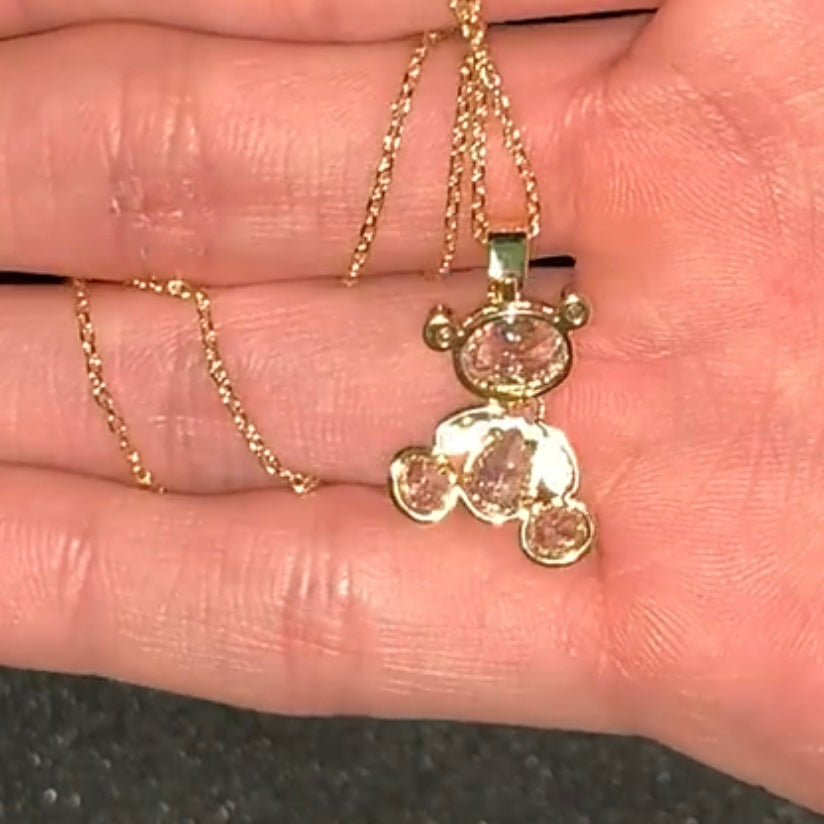 14k Gold Super Sparkling Chrystal Teddy Bear Pendant Necklace For Her Bridal Shower, Babyshower, Birthday, Valentine's Day Or Newyears Gift