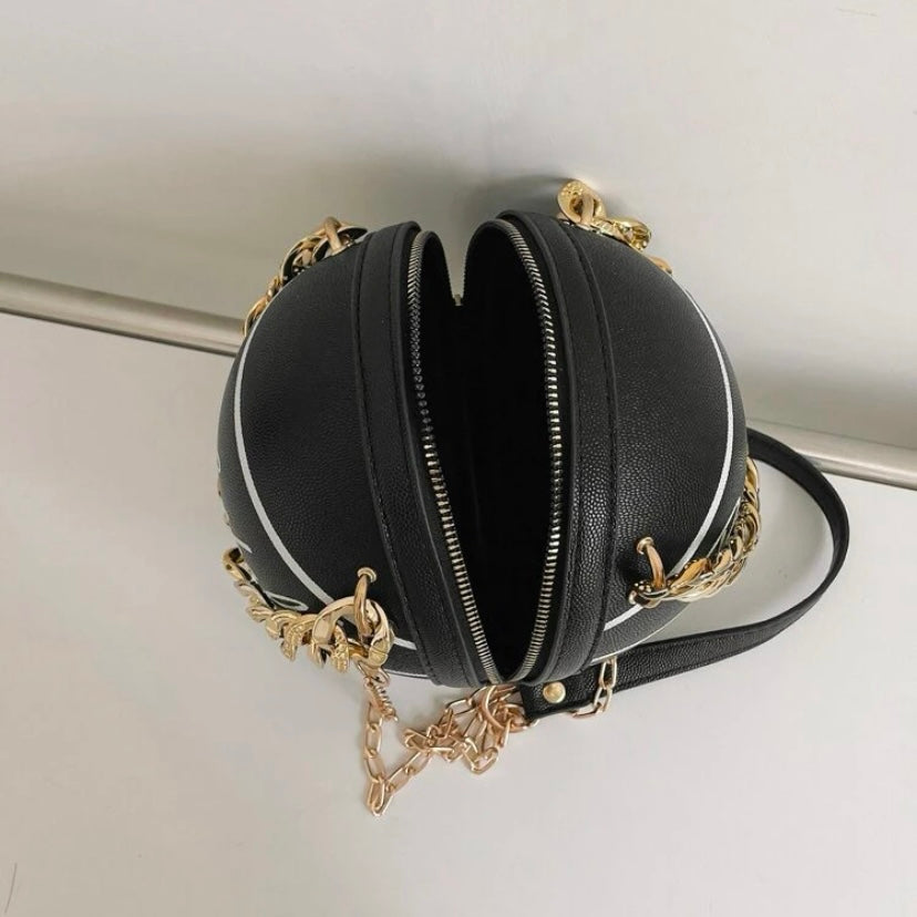 Cross Body Vegan Leather Basketball Handbag w/ CZ Gold Chain, Several Colors & Styles Available