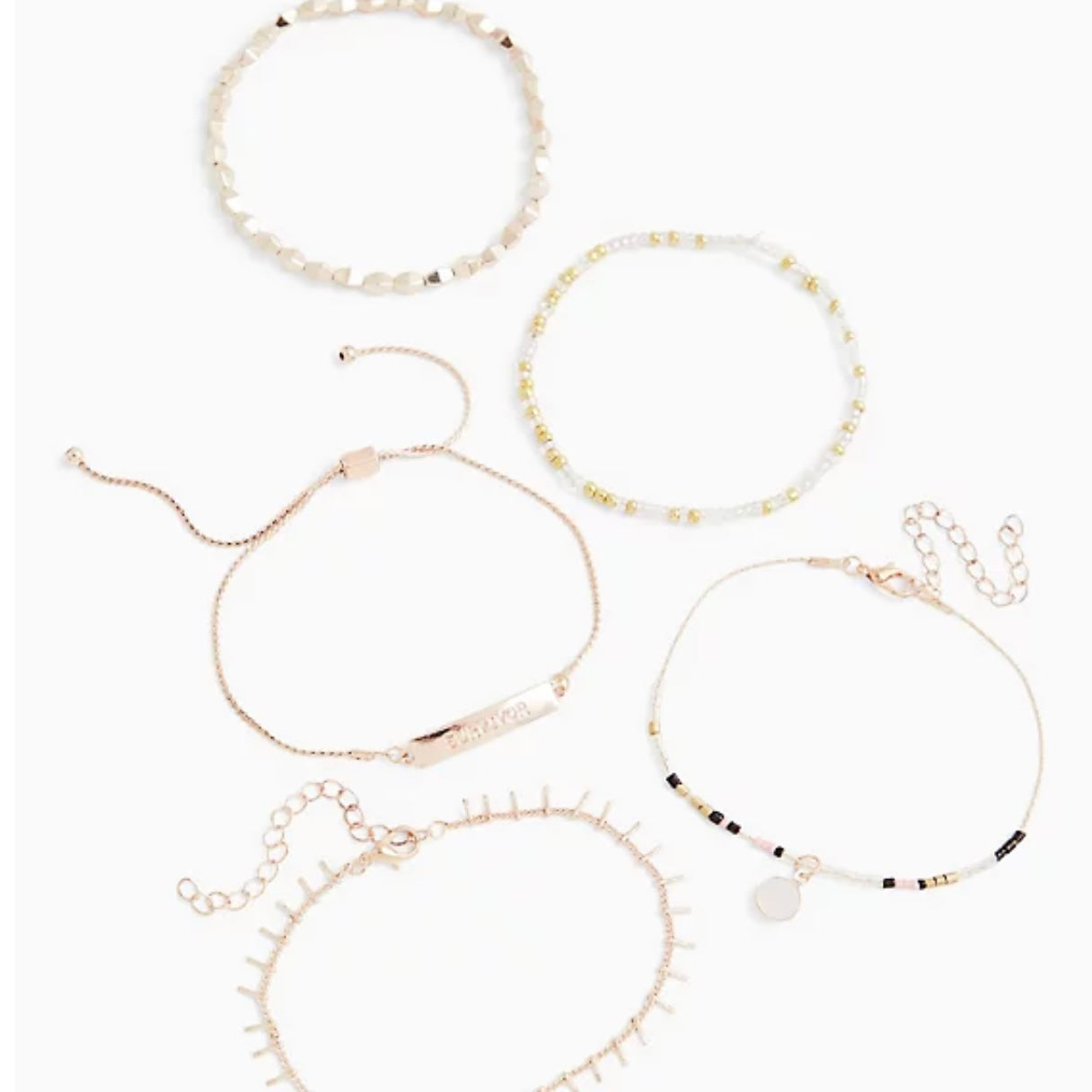 Beautiful 5 Piece Dainty Gold Cancer Survivor Bracelet Set| Fits All sizes