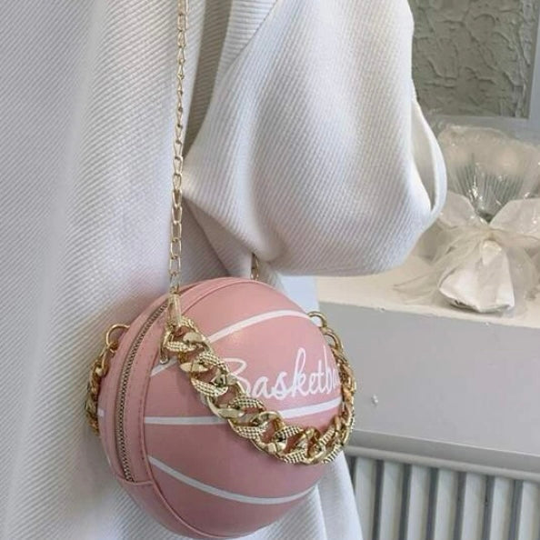 Cross Body Vegan Leather Basketball Handbag w/ CZ Gold Chain, Several Colors & Styles Available