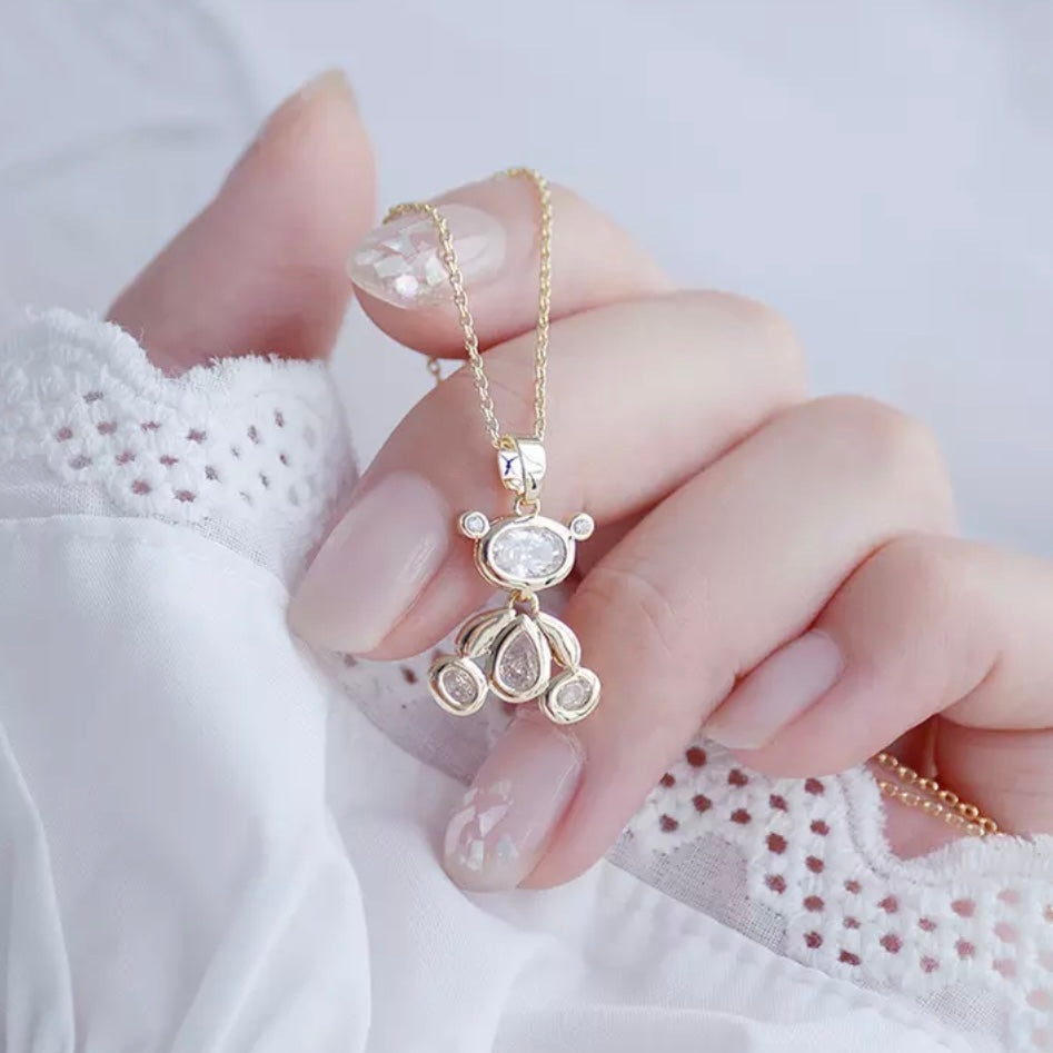 14k Gold Super Sparkling Chrystal Teddy Bear Pendant Necklace For Her Bridal Shower, Babyshower, Birthday, Valentine's Day Or Newyears Gift