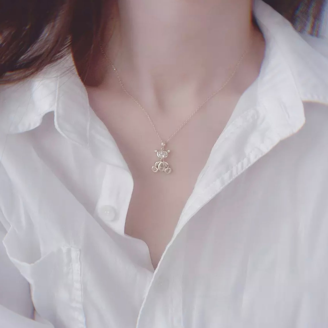 14k Gold Super Sparkling Chrystal Teddy Bear Pendant Necklace For Her Bridal Shower, Babyshower, Birthday, Valentine's Day Or Newyears Gift