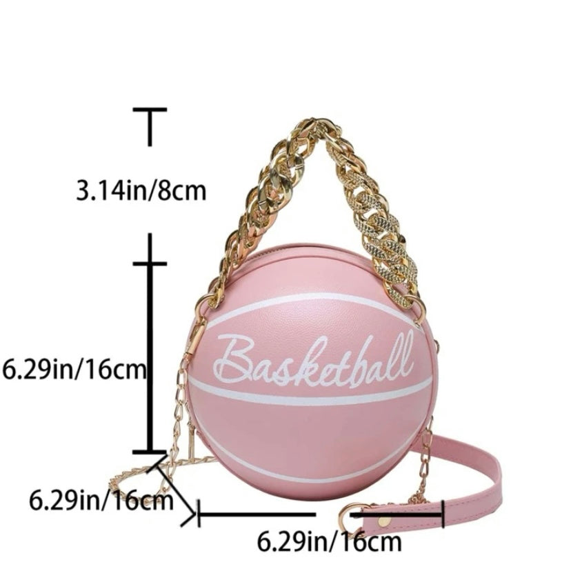 Cross Body Vegan Leather Basketball Handbag w/ CZ Gold Chain, Several Colors & Styles Available