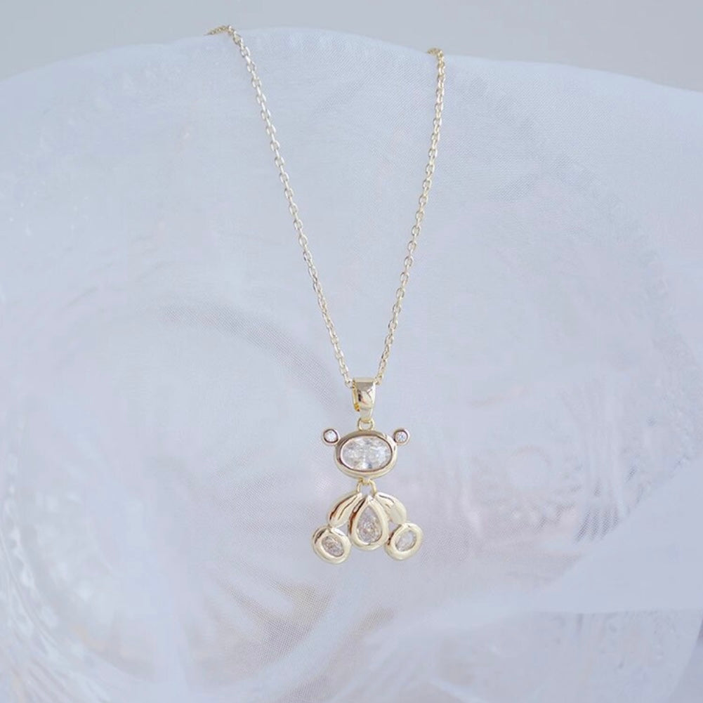 14k Gold Super Sparkling Chrystal Teddy Bear Pendant Necklace For Her Bridal Shower, Babyshower, Birthday, Valentine's Day Or Newyears Gift
