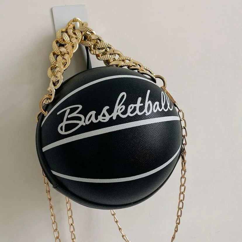 Cross Body Vegan Leather Basketball Handbag w/ CZ Gold Chain, Several Colors & Styles Available
