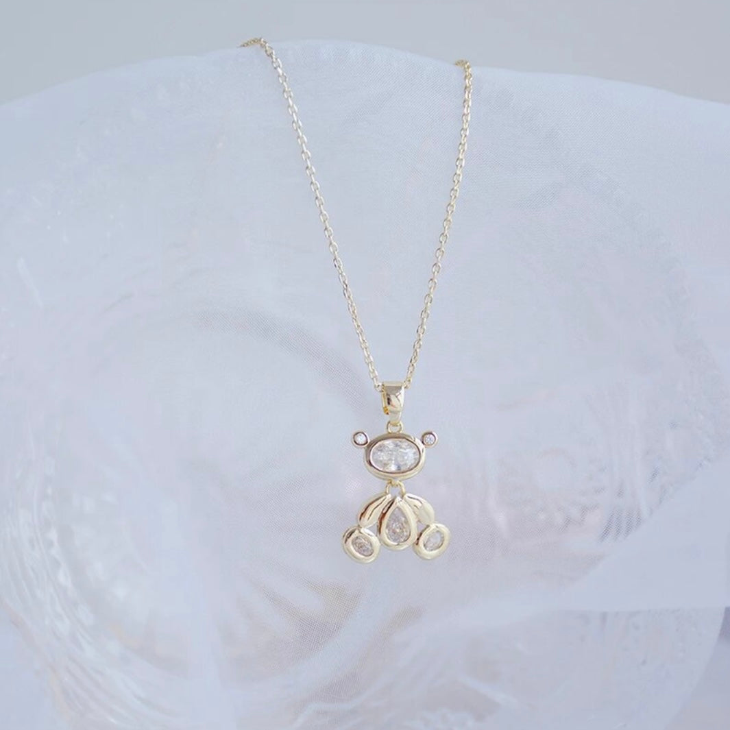 14k Gold Super Sparkling Chrystal Teddy Bear Pendant Necklace For Her Bridal Shower, Babyshower, Birthday, Valentine's Day Or Newyears Gift