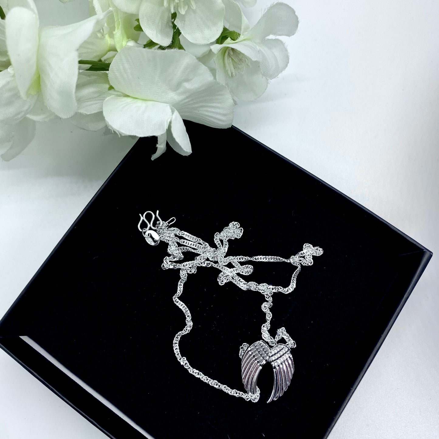 Diamond Cut Sterling Silver Guardian Angel Wings Pendant & 20In. Matching Necklace