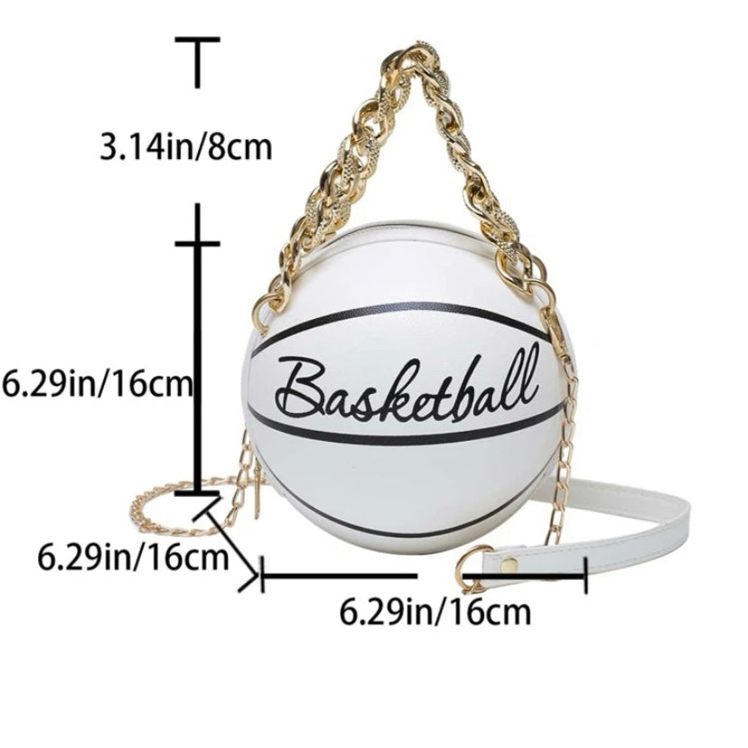 Cross Body Vegan Leather Basketball Handbag w/ CZ Gold Chain, Several Colors & Styles Available