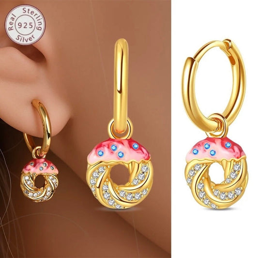 Tricolor Enamel Donut Hoop Dangle Earrings | 10k Vermeil Gold with Australia Crystals