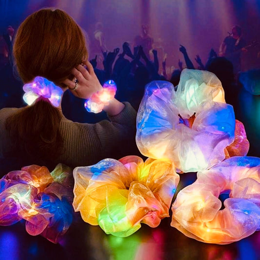 Light-Up Bamboo Silk Hair Scrunchies - Dancing LED Color-Changing Hair Ties That Moves To The The Beat! Single Or Variety Pack
