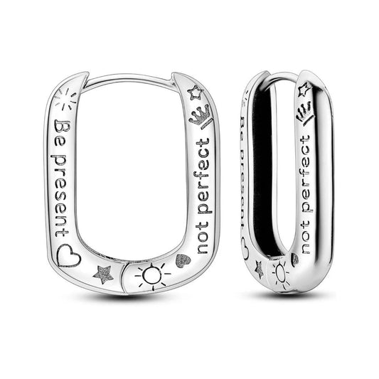 Elegant 925 Silver Huggie Engraved Earrings “Be Perfect Not Present”